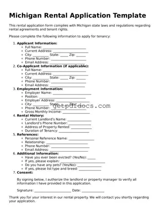 Attorney-Approved Rental Application Form for Michigan State