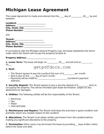 Attorney-Approved Lease Agreement Form for Michigan State