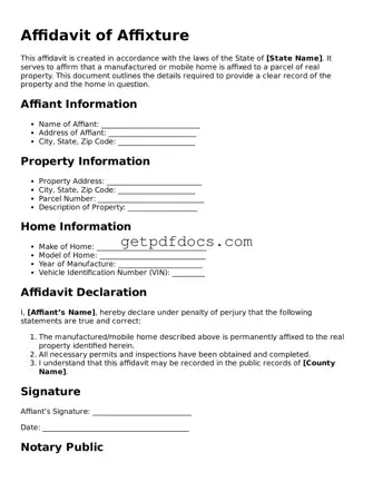 Printable Affidavit of Affixture Template