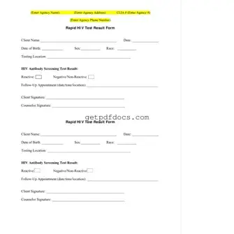 Fill in a Valid Negative Hiv Test Template