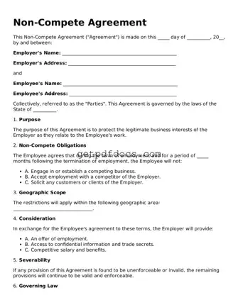 Printable Non-compete Agreement Template
