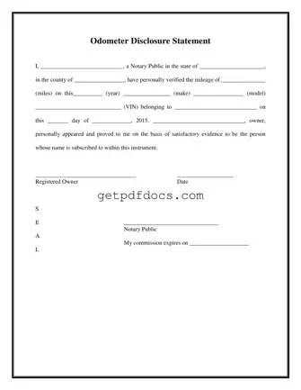 Fill in a Valid Notarized Odometer Statement Template