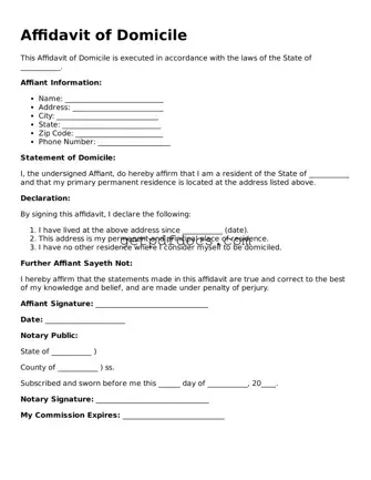Printable Affidavit of Domicile Template