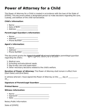 Printable Power of Attorney for a Child Template