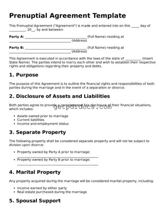 Printable Prenuptial Agreement Template