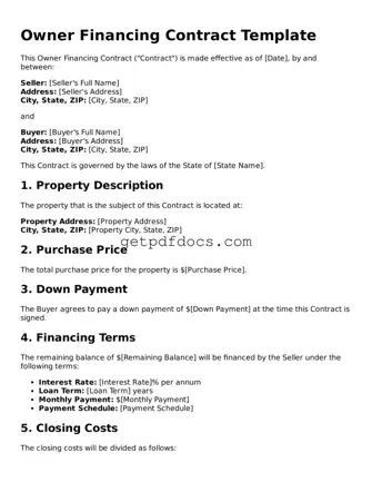 Printable Owner Financing Contract Template