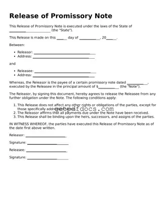 Printable Release of Promissory Note Template