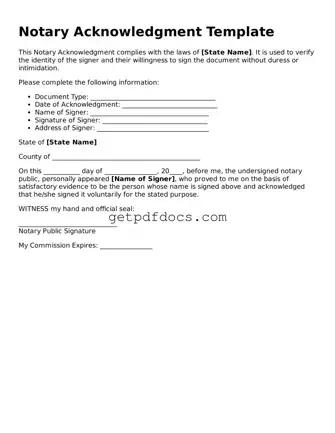 Printable Notary Acknowledgement Template