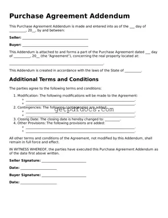Printable Purchase Agreement Addendum Template