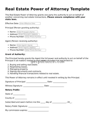 Printable Real Estate Power of Attorney Template