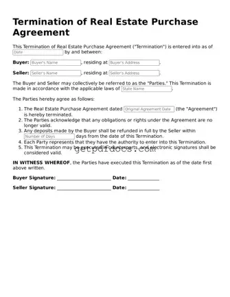 Printable Termination of Real Estate Purchase Agreement Template