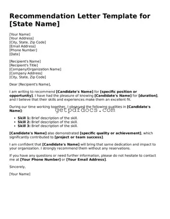 Printable Recommendation Letter Template
