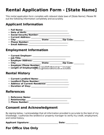 Printable Rental Application Template