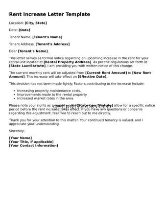 Printable Rent Increase Letter Template