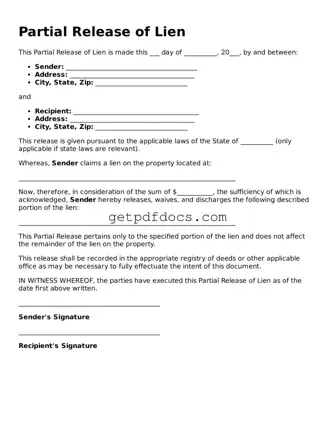 Printable Partial Release of Lien Template