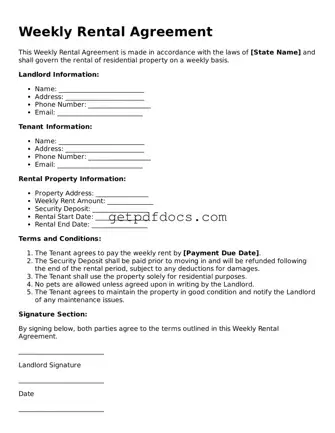 Printable Weekly Rental Agreement Template