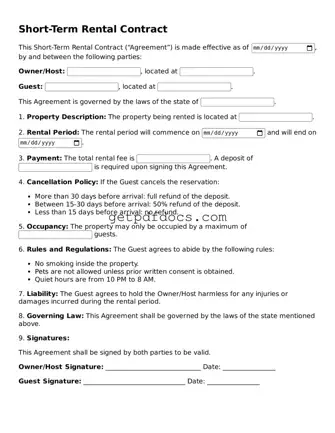 Printable Short-Term Rental Contract Template