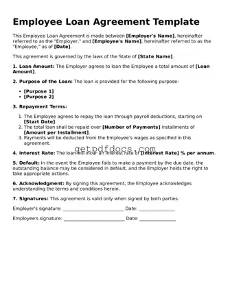Printable Employee Loan Agreement Template