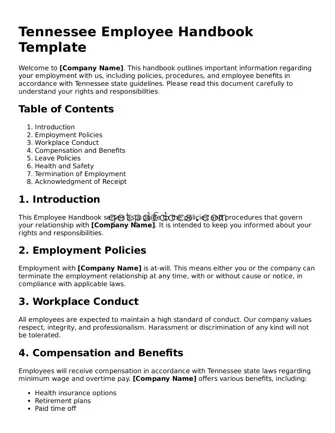 Attorney-Approved Employee Handbook Form for Tennessee State