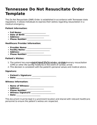 Attorney-Approved Do Not Resuscitate Order Form for Tennessee State