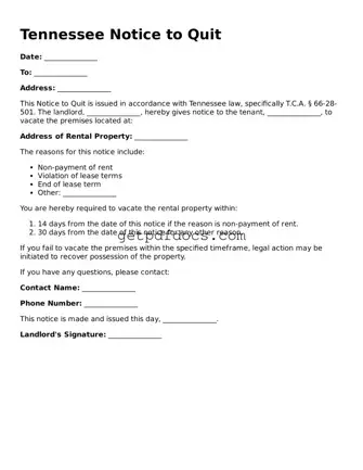 Attorney-Approved Notice to Quit Form for Tennessee State