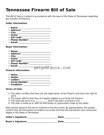 Attorney-Approved Firearm Bill of Sale Form for Tennessee State