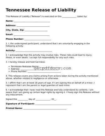 Attorney-Approved Release of Liability Form for Tennessee State