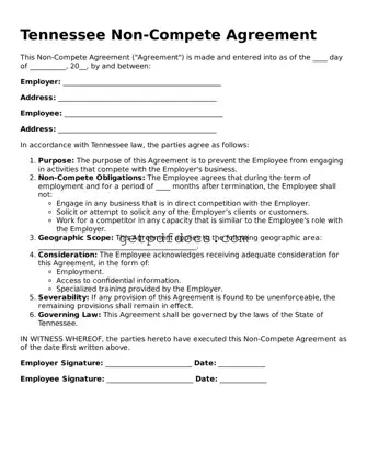Attorney-Approved Non-compete Agreement Form for Tennessee State