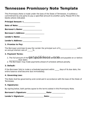 Attorney-Approved Promissory Note Form for Tennessee State