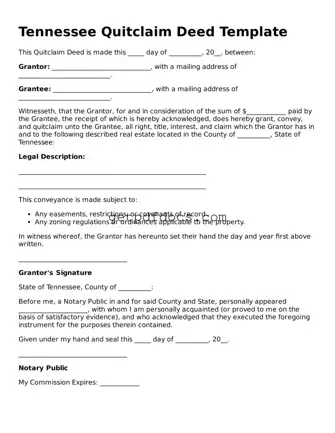 Attorney-Approved Quitclaim Deed Form for Tennessee State