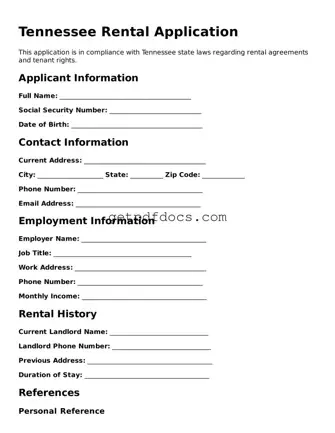 Attorney-Approved Rental Application Form for Tennessee State