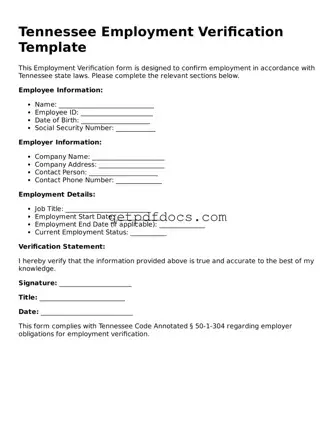 Attorney-Approved Employment Verification Form for Tennessee State