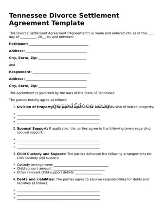 Attorney-Approved Divorce Settlement Agreement Form for Tennessee State