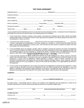 Fill in a Valid Test Drive Template