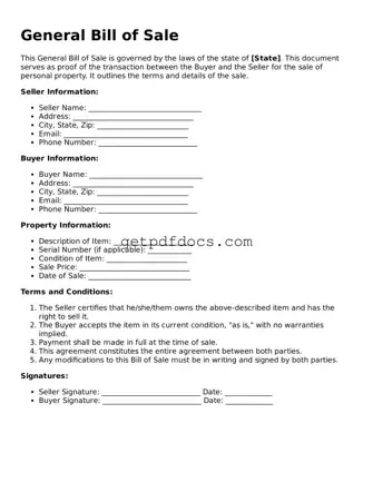 Printable General Bill of Sale Template