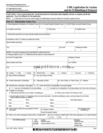 Fill in a Valid USCIS I-589 Template