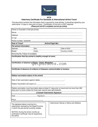 Fill in a Valid Veterinary Certificate Travel Template