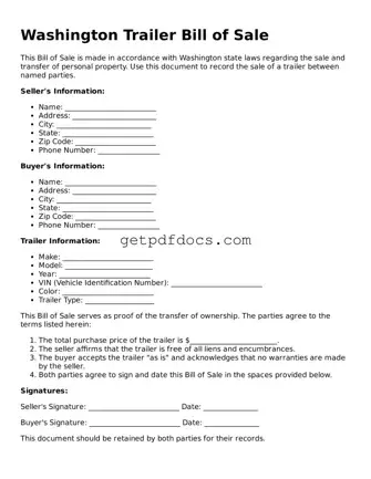 Attorney-Approved Trailer Bill of Sale Form for Washington State