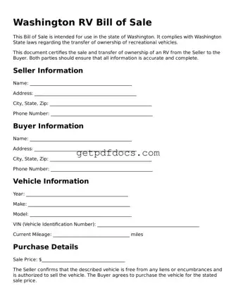 Attorney-Approved RV Bill of Sale Form for Washington State