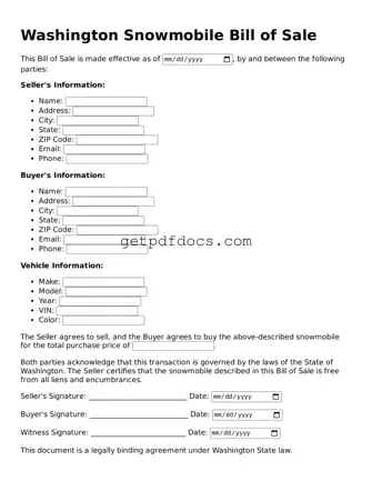 Attorney-Approved Snowmobile Bill of Sale Form for Washington State
