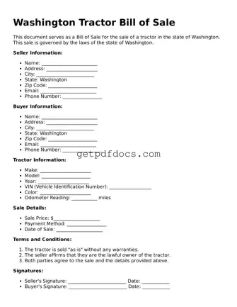 Attorney-Approved Tractor Bill of Sale Form for Washington State