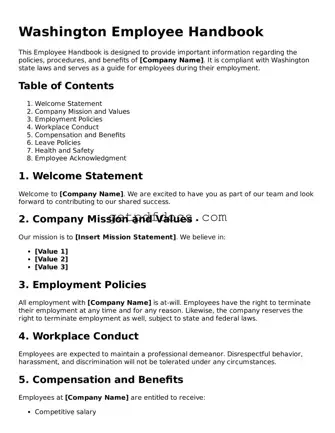 Attorney-Approved Employee Handbook Form for Washington State