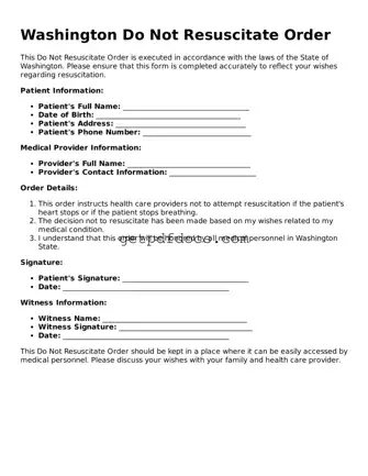 Attorney-Approved Do Not Resuscitate Order Form for Washington State