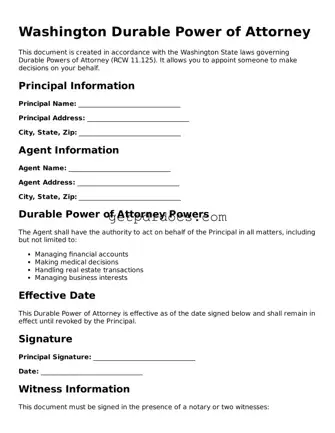 Attorney-Approved Durable Power of Attorney Form for Washington State