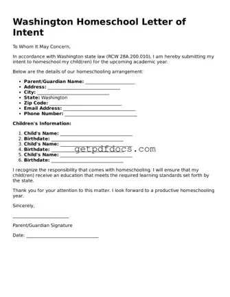 Attorney-Approved Homeschool Letter of Intent Form for Washington State