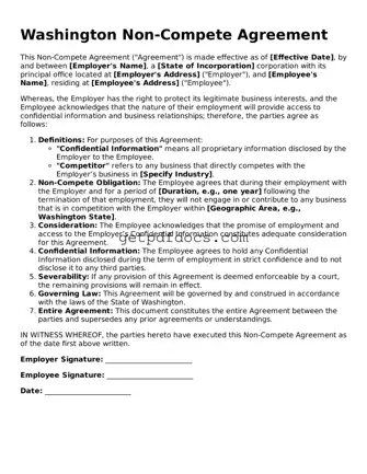 Attorney-Approved Non-compete Agreement Form for Washington State