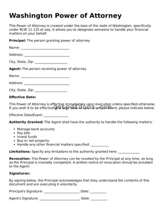 Attorney-Approved Power of Attorney Form for Washington State