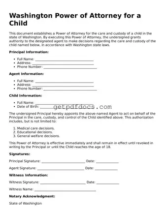 Attorney-Approved Power of Attorney for a Child Form for Washington State