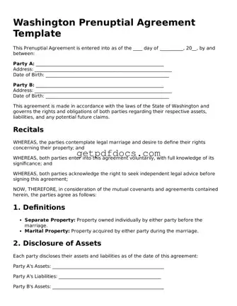 Attorney-Approved Prenuptial Agreement Form for Washington State
