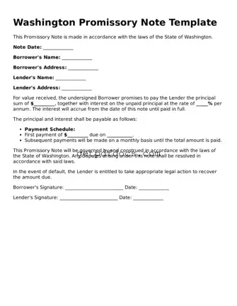 Attorney-Approved Promissory Note Form for Washington State